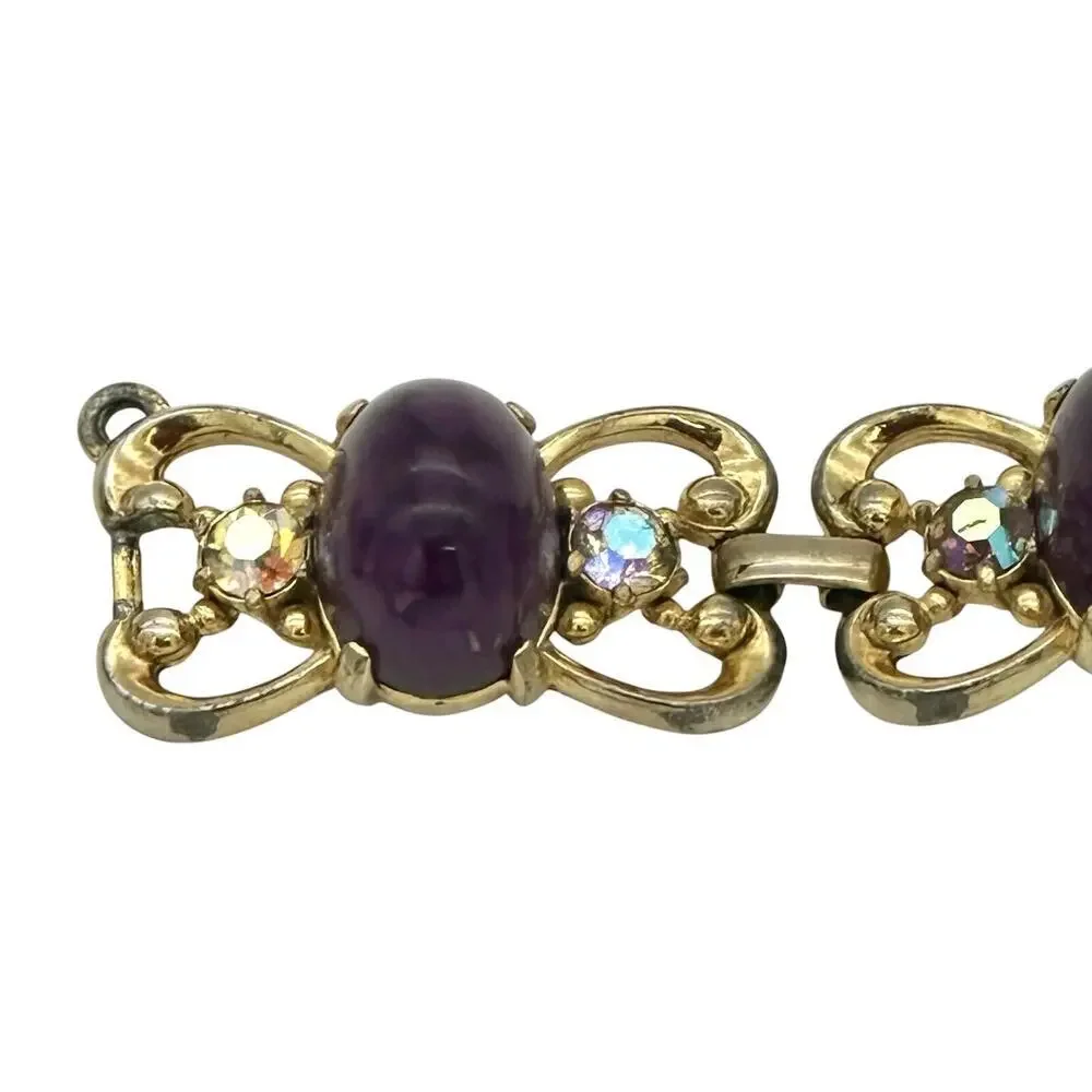 Schiaparelli Vintage Purple Cobachon Rare Bracelet and Earrings Set As Is - Picture 3 of 16